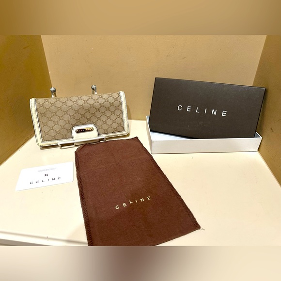 Celine Macadam Embossed Leather and Tan Canvas Long Wallet w/box & dustbag - Picture 1 of 16